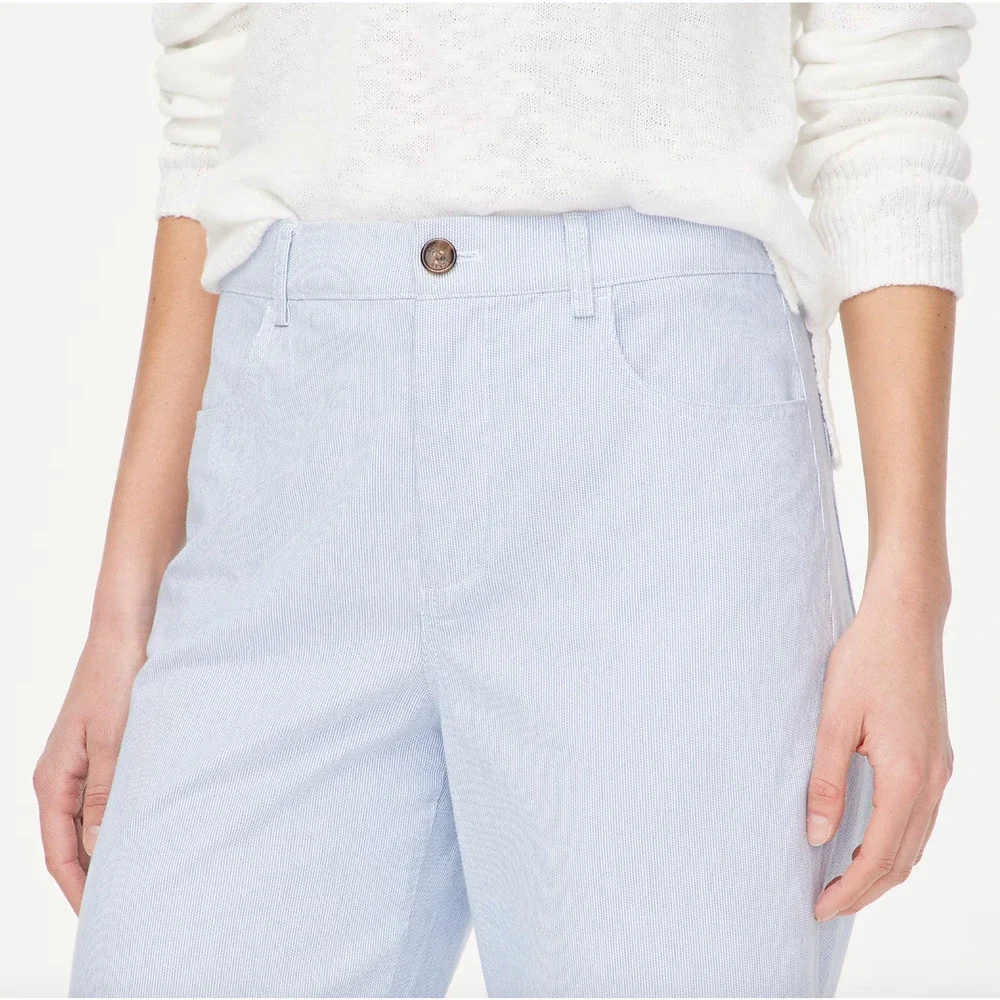 J.Crew Striped High Rise Wide Leg Cropped Pant Blue White Retro Preppy US 34 NWT